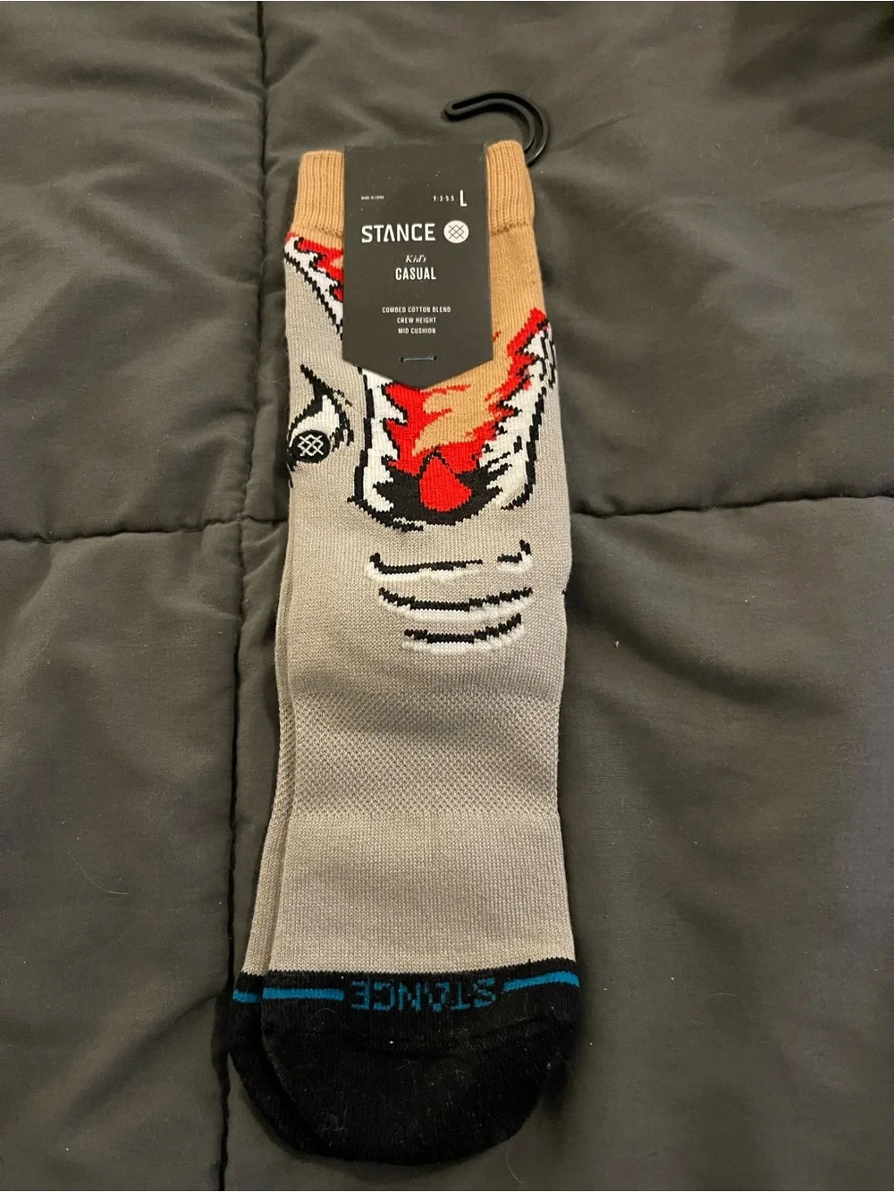 NWT Stance kid’s Grey, Tan & Black Crew Socks with Red Accent Graphic